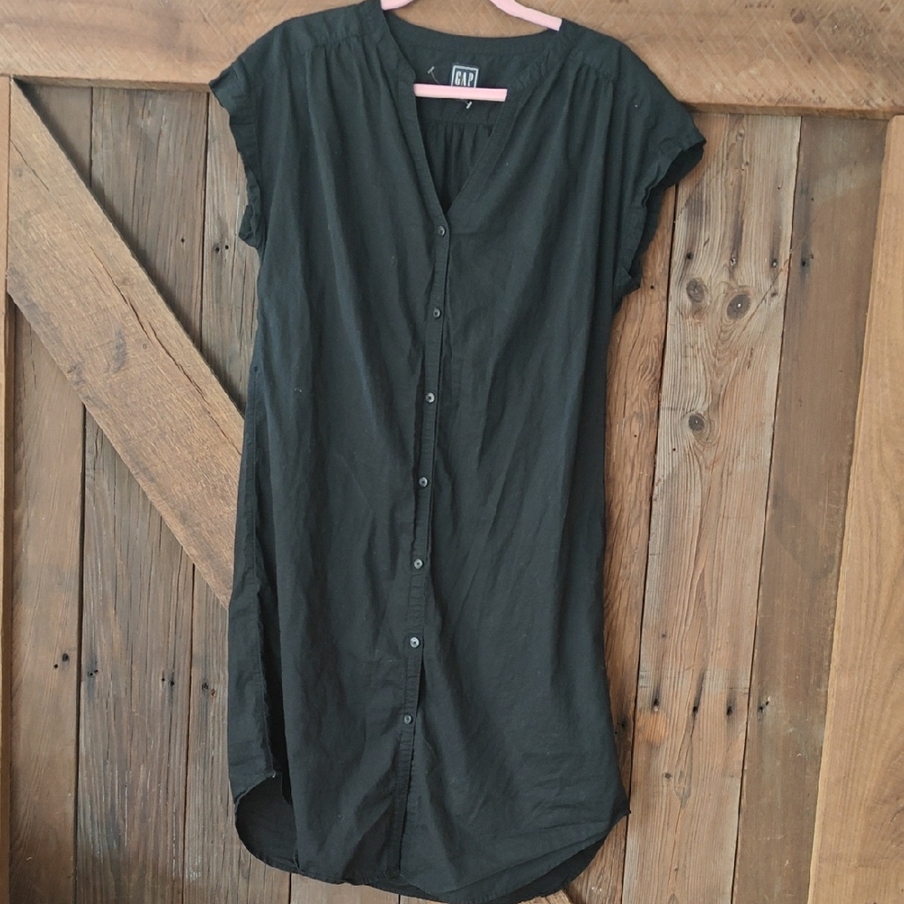 Gap Cotton Black Button-Down Shirt Dress M